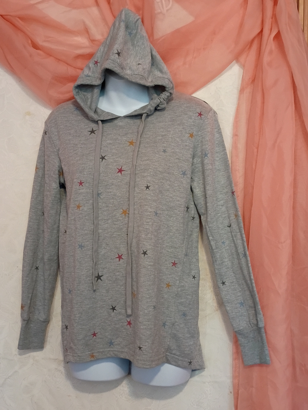 Jane and Delancey Ladies Light Grey Star-Print Hoodie Sz XS